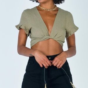 Princess Polly Tie Up Top Khaki